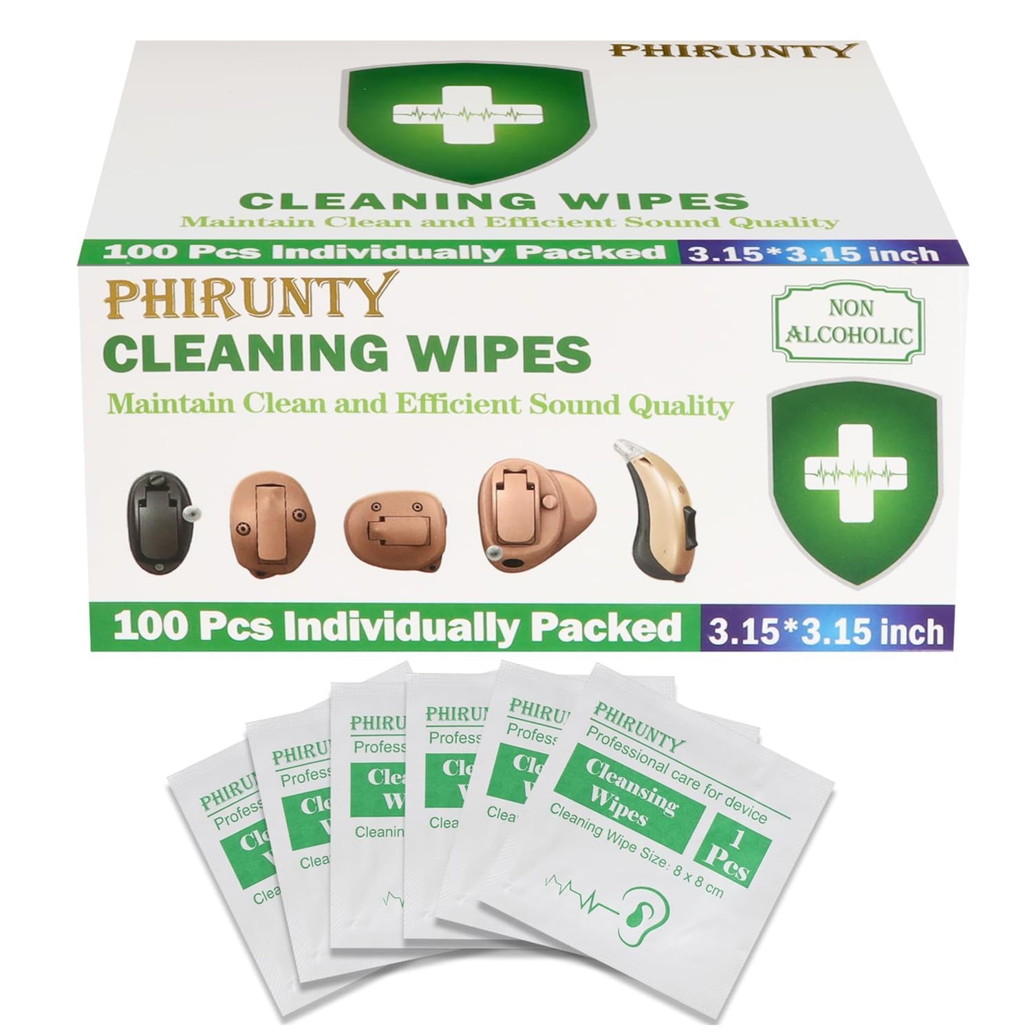 100 Count Hearing Aids Cleaning Wipes Individually Packaged, Hearing Aid Audio Wipe Cleaning Tool Kit Supplies Hearing Aid Accessories, Suitable for All Hearing Aid Brand and Hearing Aid Type