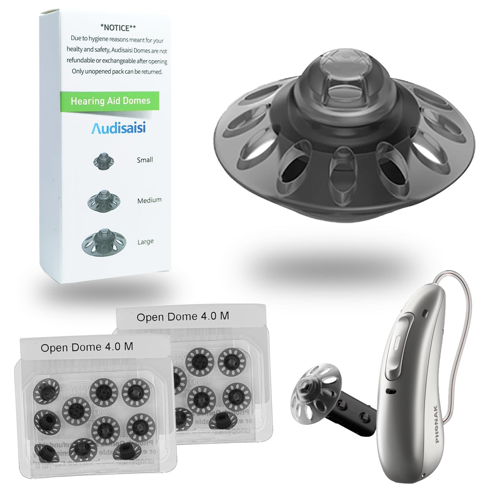 20pcs Phonak Open Hearing Aid Domes Medium Size (0.35 Inch=9mm) Ideal for Phonak Audeo Marvel Paradise Lumity Hearing Aid Accessory,Phonak Hearing Aid Accessories