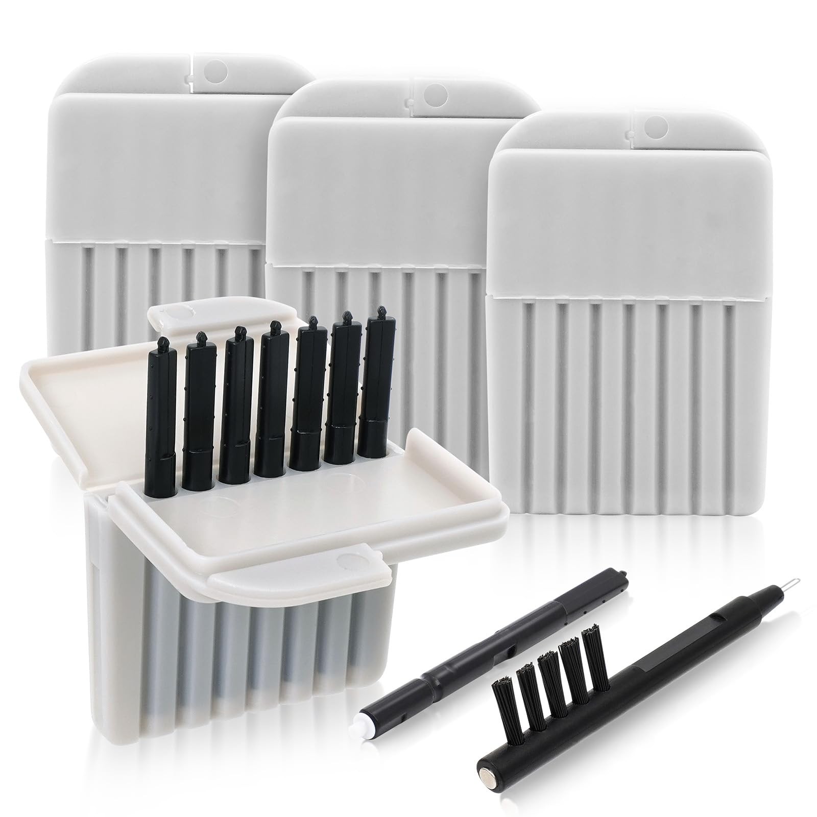 32pcs Hearing Aid Filters, Wax Guard Filters for Phonak, Widex, Unitron and Resound, Hearing Aids Cleaner with Cleaning Brush kit Accessories, 4 Packs/32 Filters (Gray)