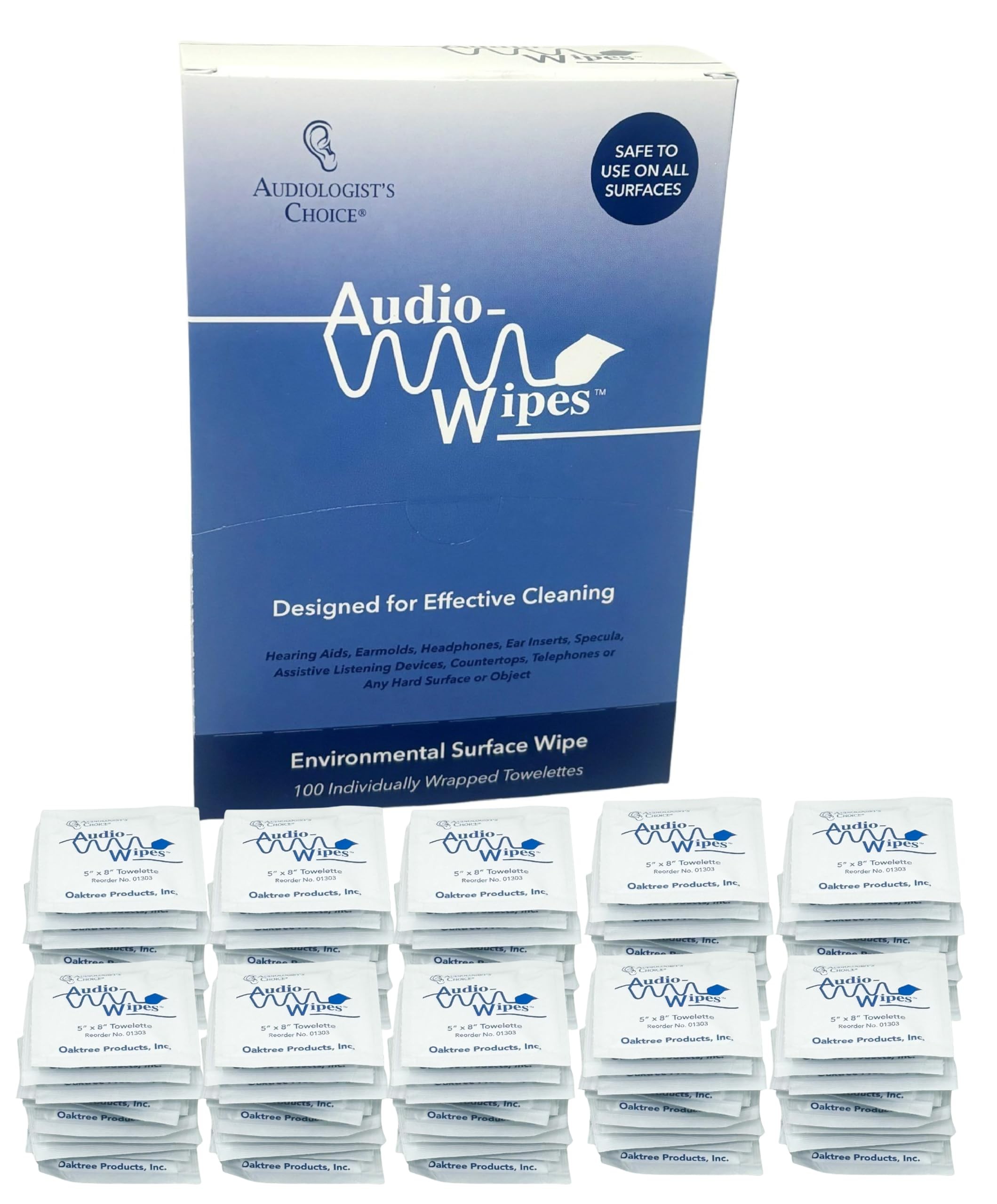 Audio Wipes | 100 Individually Wrapped Towelettes | Alcohol-Free | Cleans, Removes Earwax & Sweat from Hearing Aids, Earmold, Airpods, Earbuds, in-Ear Monitors (IEMs)