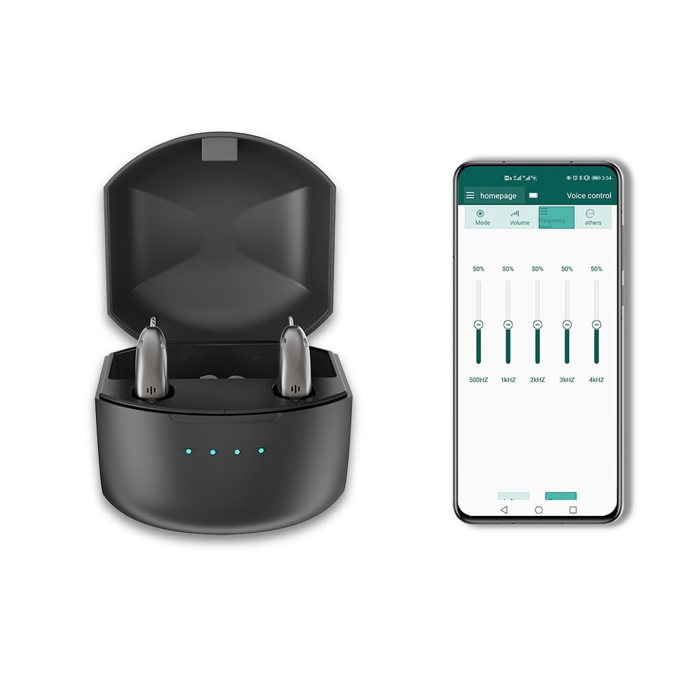 AUSTONE Rechargeable Bluetooth Hearing Aids for Seniors with Noise Cancelling App Control, 4 Sound Modes, BTE Hearing Aids