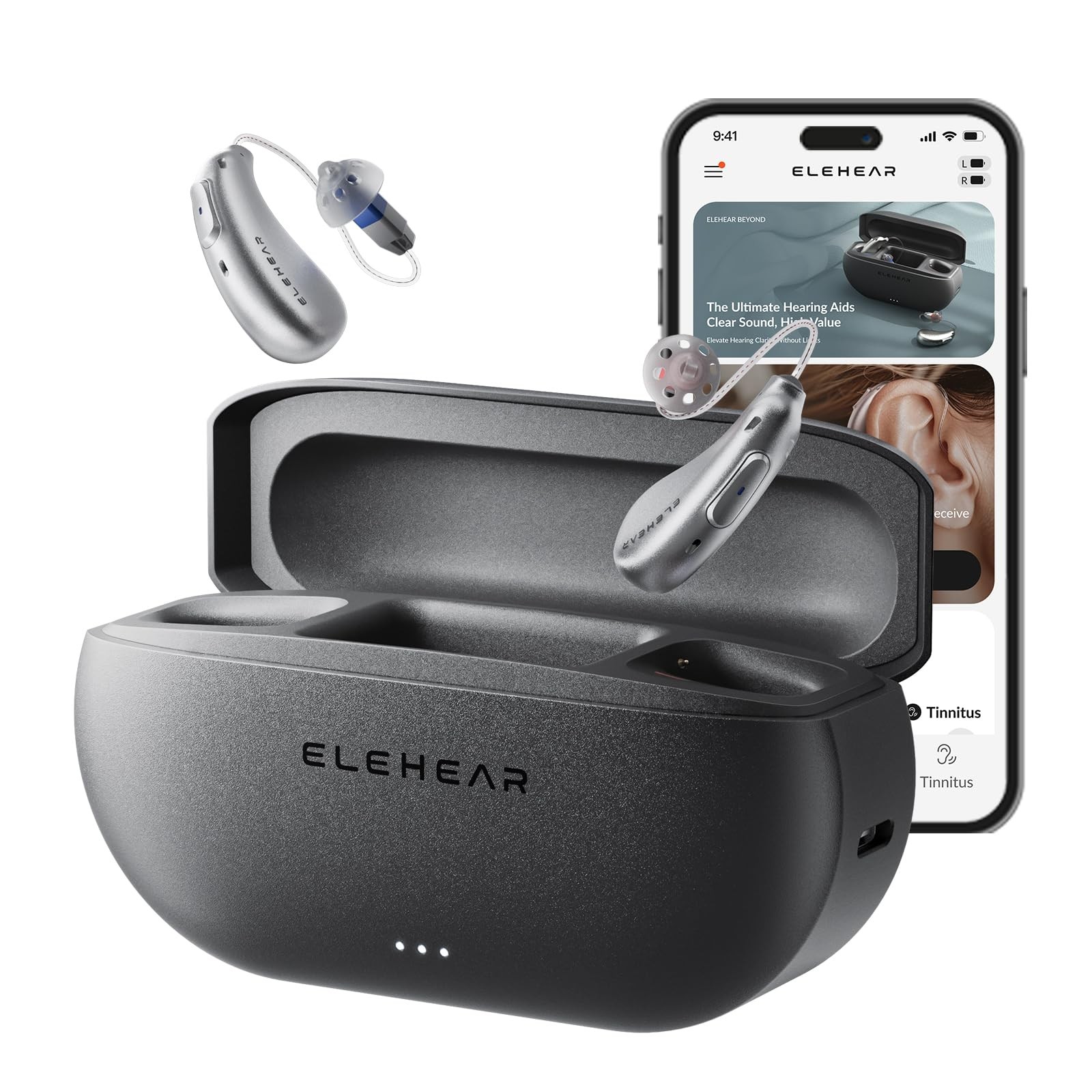 ELEHEAR Beyond OTC Hearing Aids, AI Powered Speech Enhancement, Superior Sound Quality, Connectivity with iOS or Android Devices via Bluetooth 5.3, for Seniors and Adults