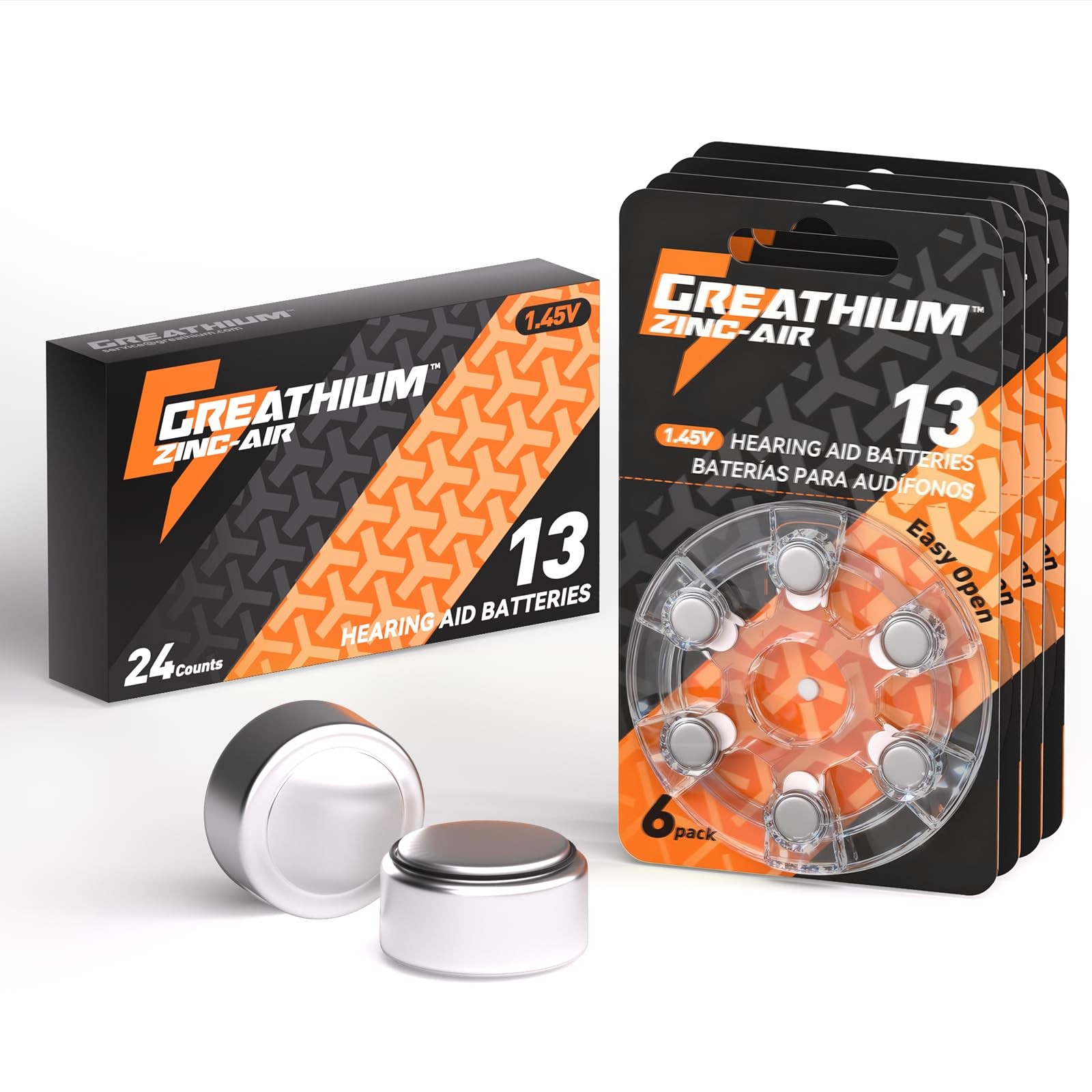 Hearing Aid Batteries Size 13, 24 Pack, Zinc Air 1.45v, Easy Open & Long Lasting