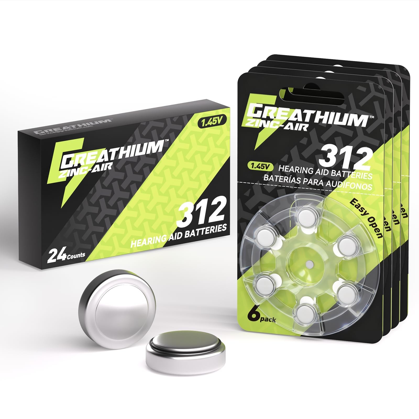 Hearing Aid Batteries Size 312, 24 Pack, 1.45v Zinc Air, Easy Open Packaging & Longest Lasting