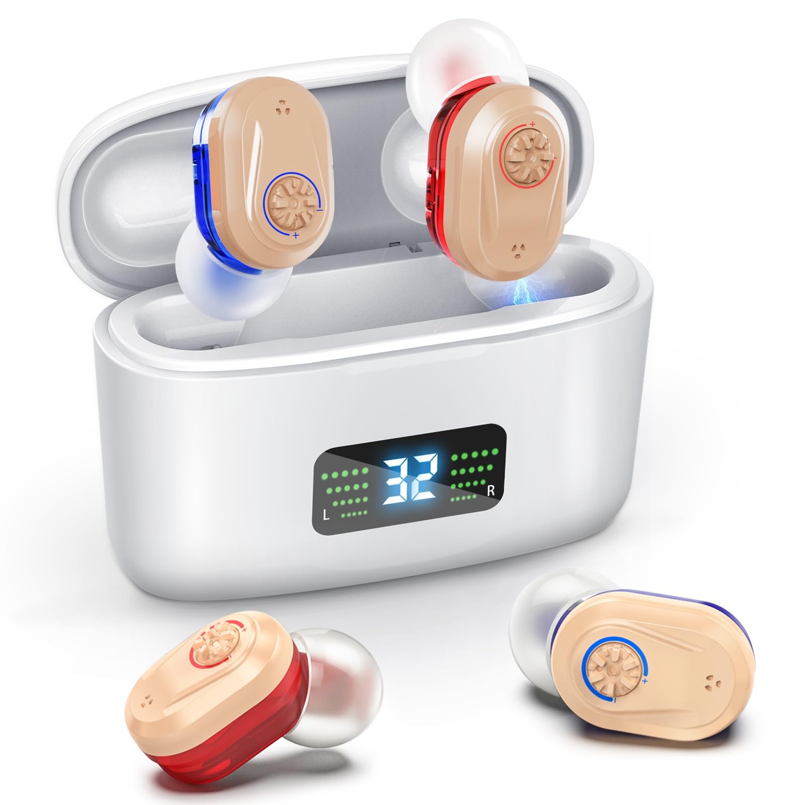 Hearing Aids, Hearing Aids for Seniors, Rechargeable, Hearing Amplifiers with HD digital Displays and Charging Case, Hearing Aid with Volume Adjustable and Noise Reduction for Hearing Loss
