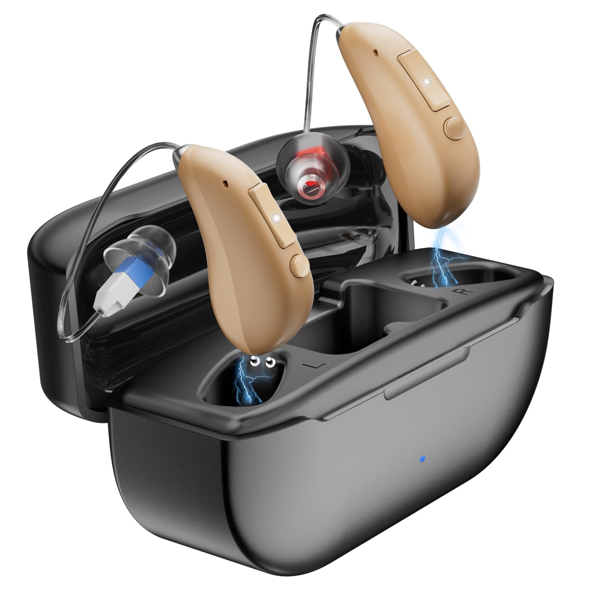 Hearing Aids Rechargeable Hearing Aids for Seniors with Moderate Hearing Loss, Hearing Amplifiers for Seniors with Noise Cancellation and Volume Control, Clear Sound Hearing Amplifiers, Beige