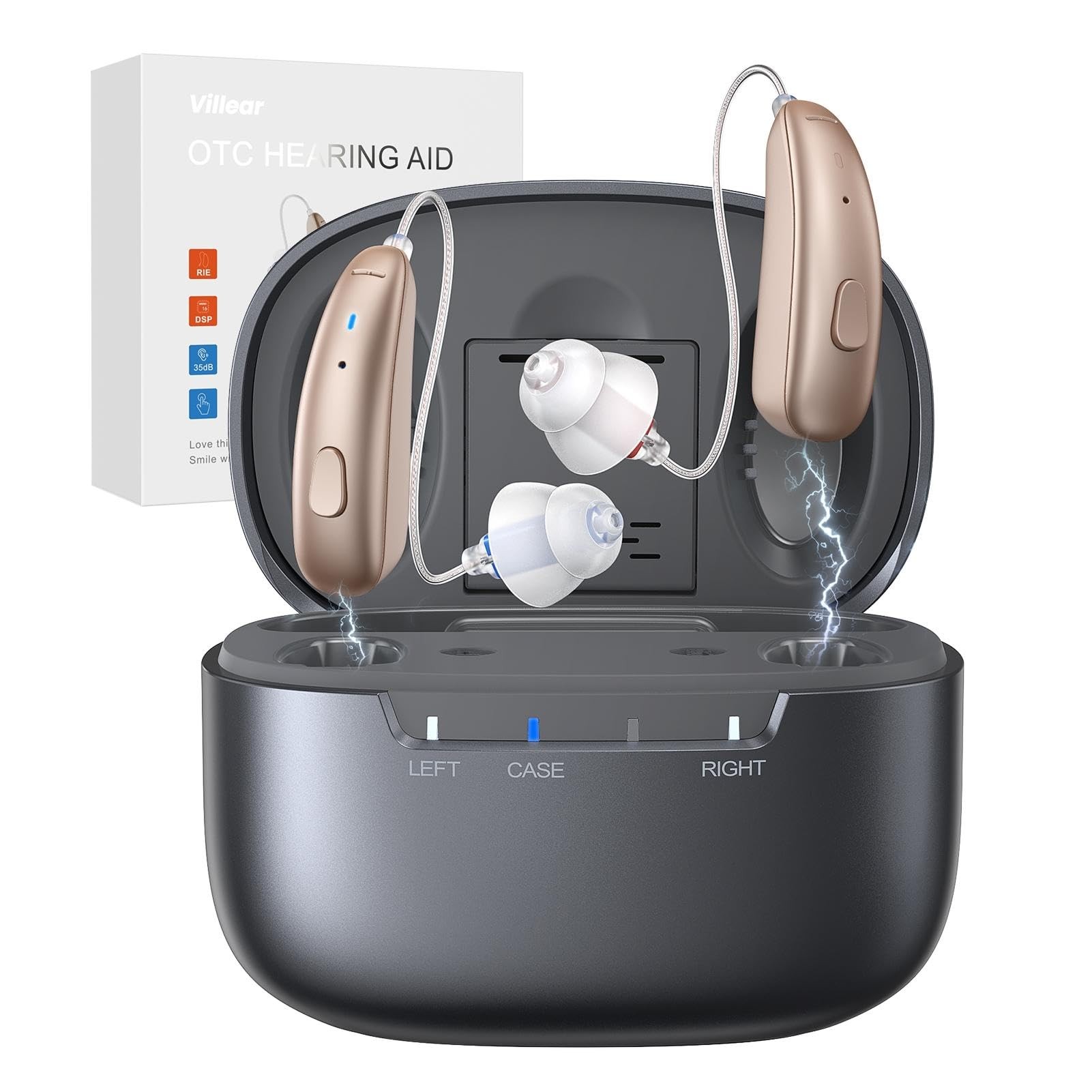 Hearing Aids, Rechargeable OTC Hearing Aids for Seniors Adults - 16-Channel Digital Sound Processing with Intelligent Noise Reduction, Auto On/Off, 100Hrs Total Battery Life, Lightweight All-Day Comfort