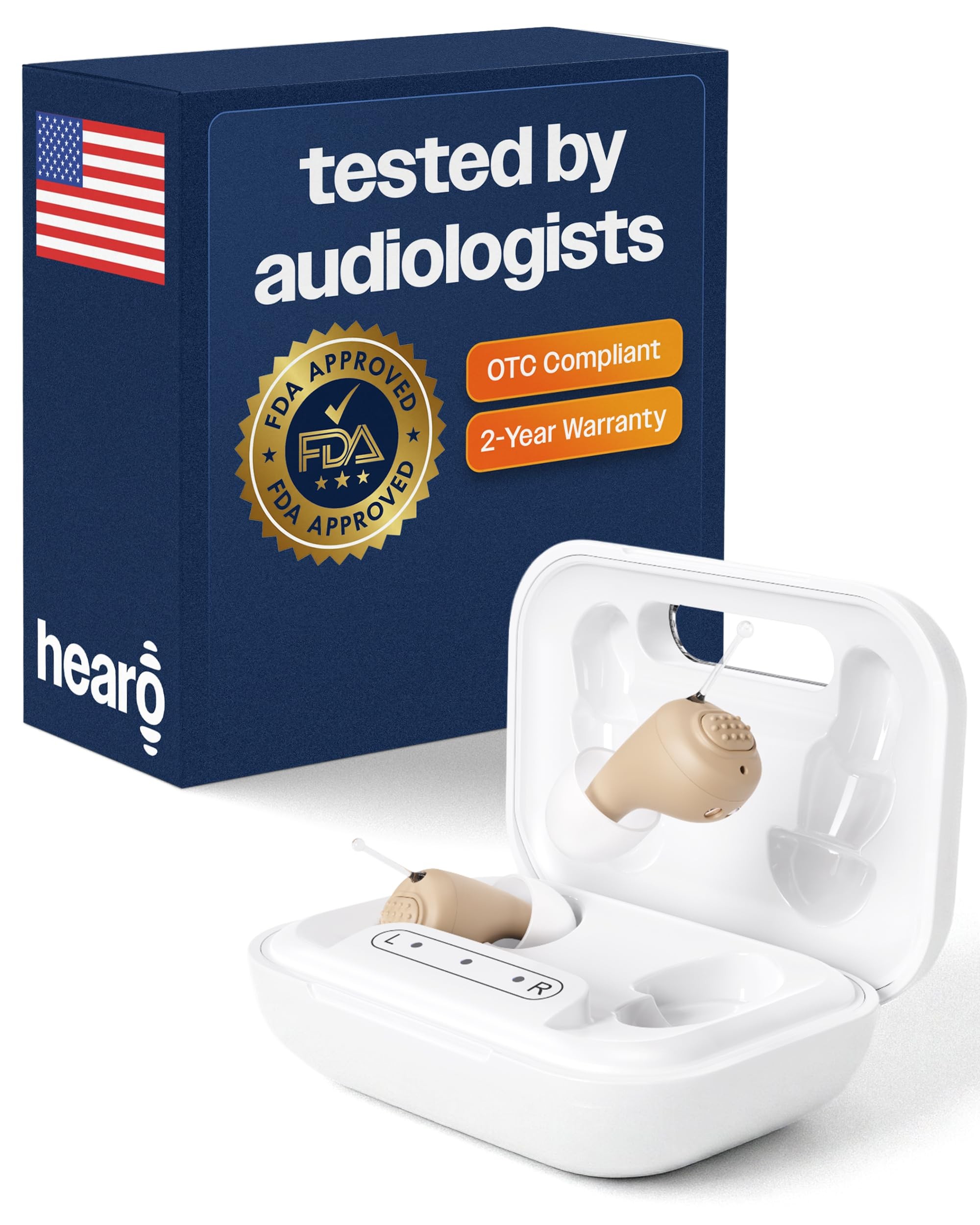 HEARO OTC Hearing Aids Rechargeable - Small CIC Invisible In-Ear Hearing Aid for Seniors & Adults | Mild to Moderate Hearing Loss | Amplified Sound Clarity | No Prescription Required (Pair)