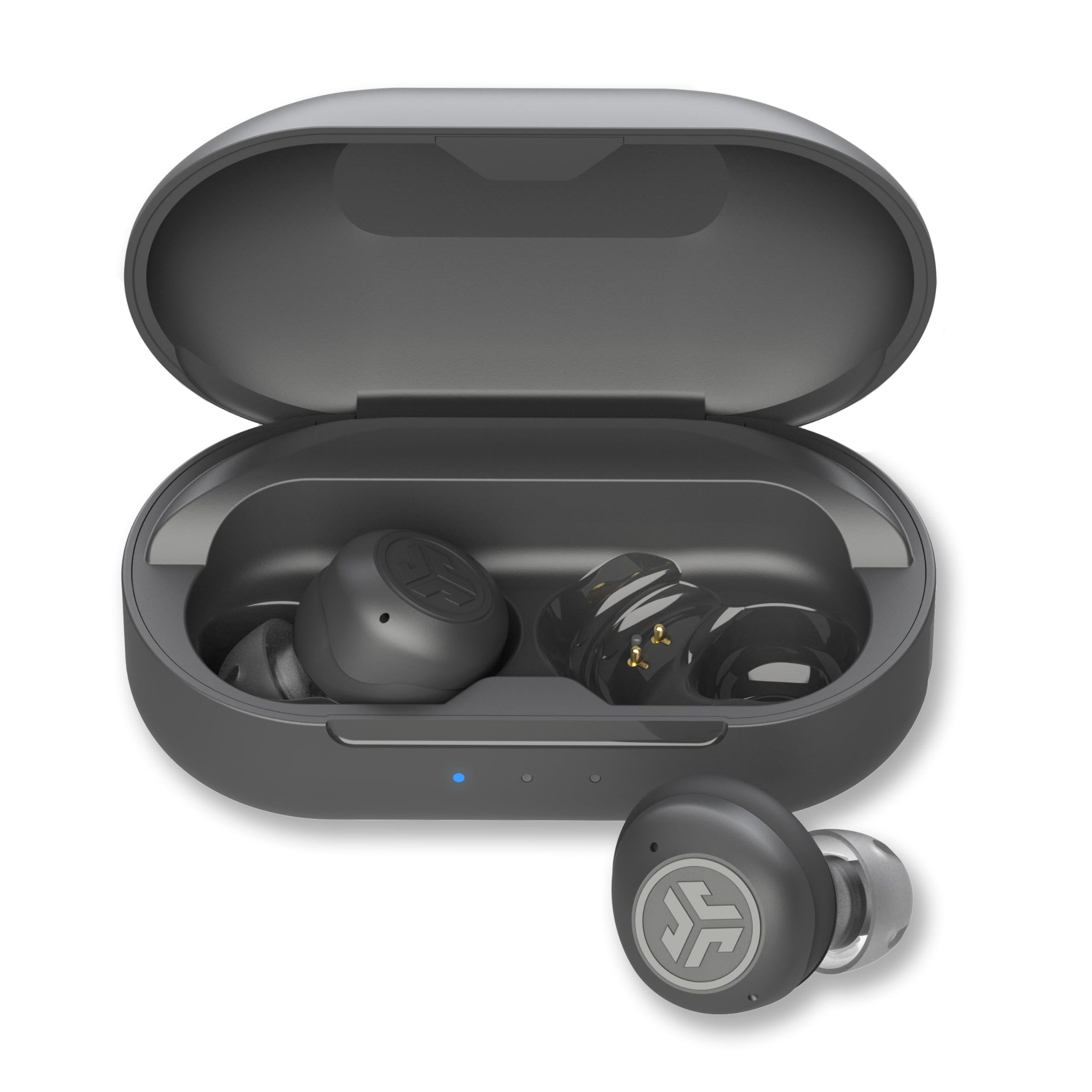 JLab Hear OTC Hearing Aid & Earbuds, Graphite, Traditional Earbud Fit, Four Preset Hearing Modes, in-Ear Detection and Built-in Feedback Suppression, Independent Volume Control and Touch Controls