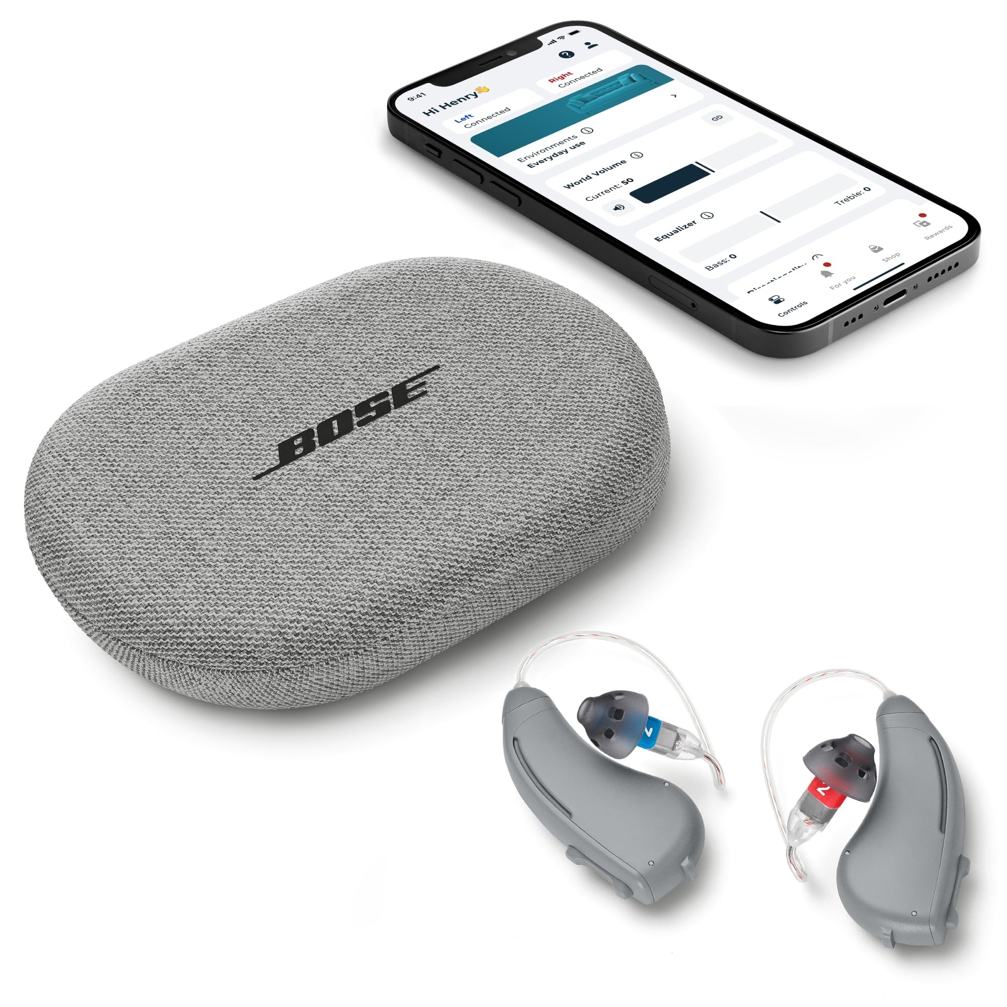 Lexie B1 OTC Hearing Aids Powered by Bose - Bluetooth Enabled Hearing Aids with Invisible Fit and All Day Comfort, App Control, Noise Reduction and Self-Fit Solution, Replaceable Batteries, Gray