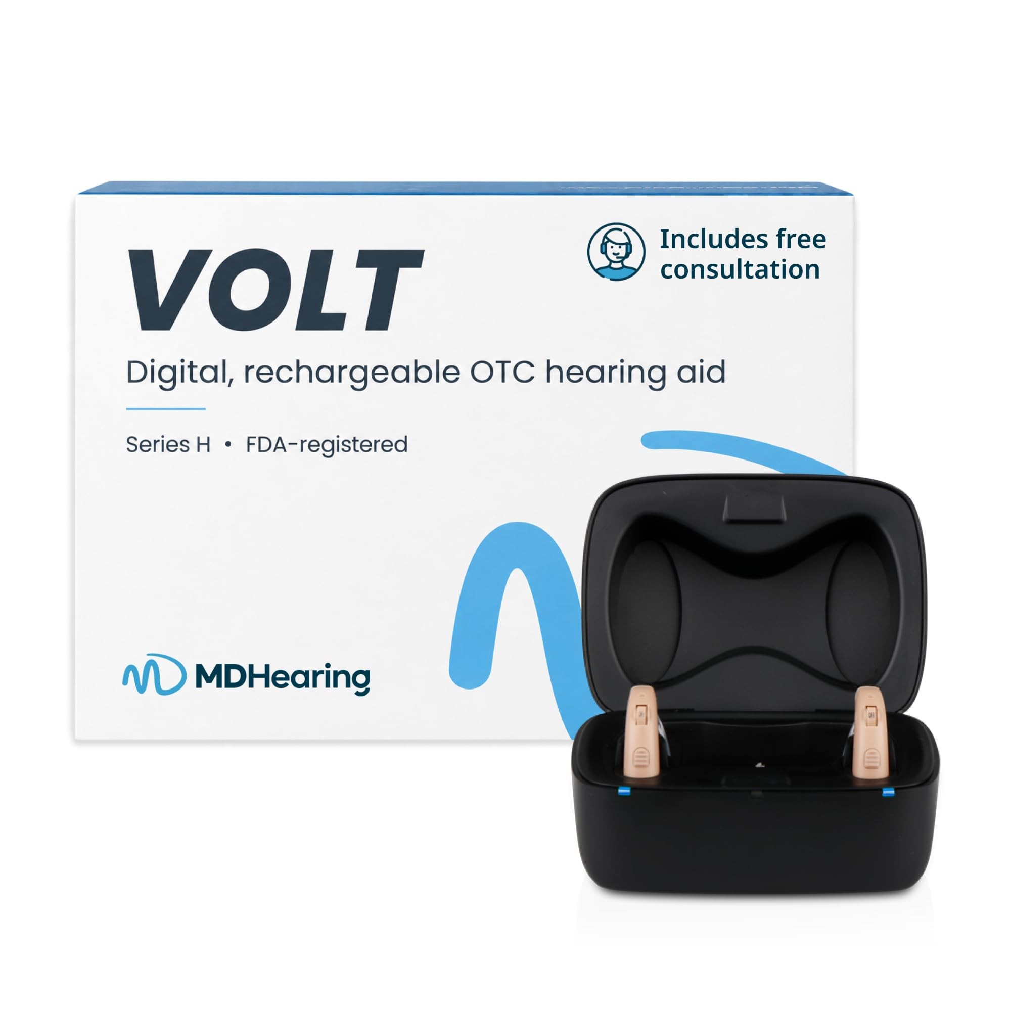 MDHearing VOLT OTC Hearing Aids for Seniors – Doctor-Designed Behind-the-Ear Digital Hearing Aids – Fits Comfortably with Glasses – Noise Cancelling & Feedback Suppression