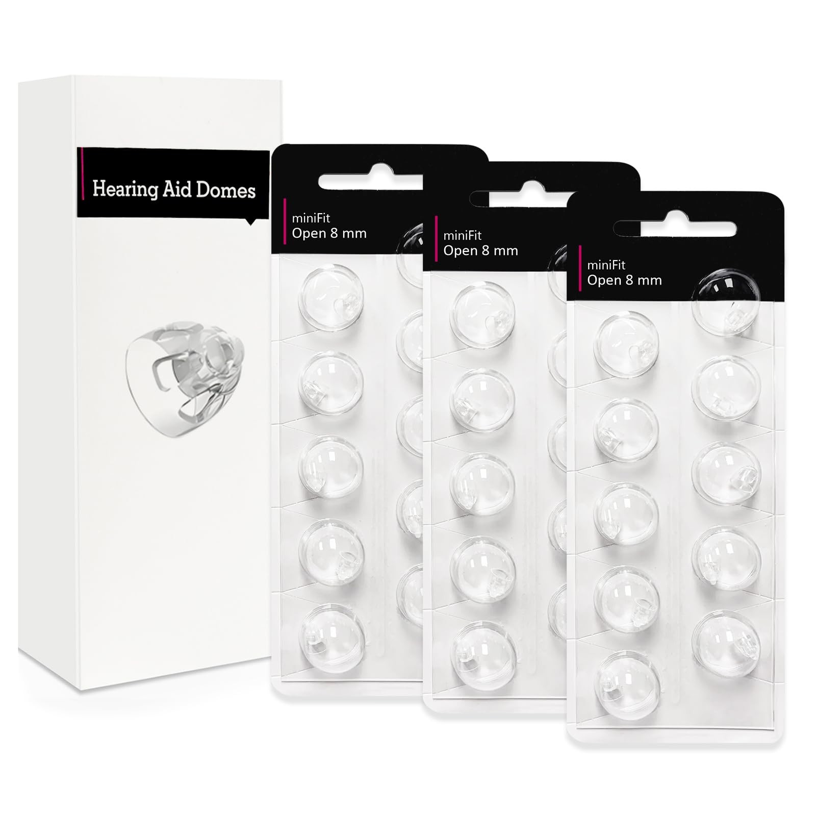 Open 8mm-Hearing Aid Domes for Oticon Minifit, Oticon Hearing Aid Supplies, Replacements Parts Accessories Universal Oticon Domes for Hearing Aids Cleaning Kits (30 Pcs)