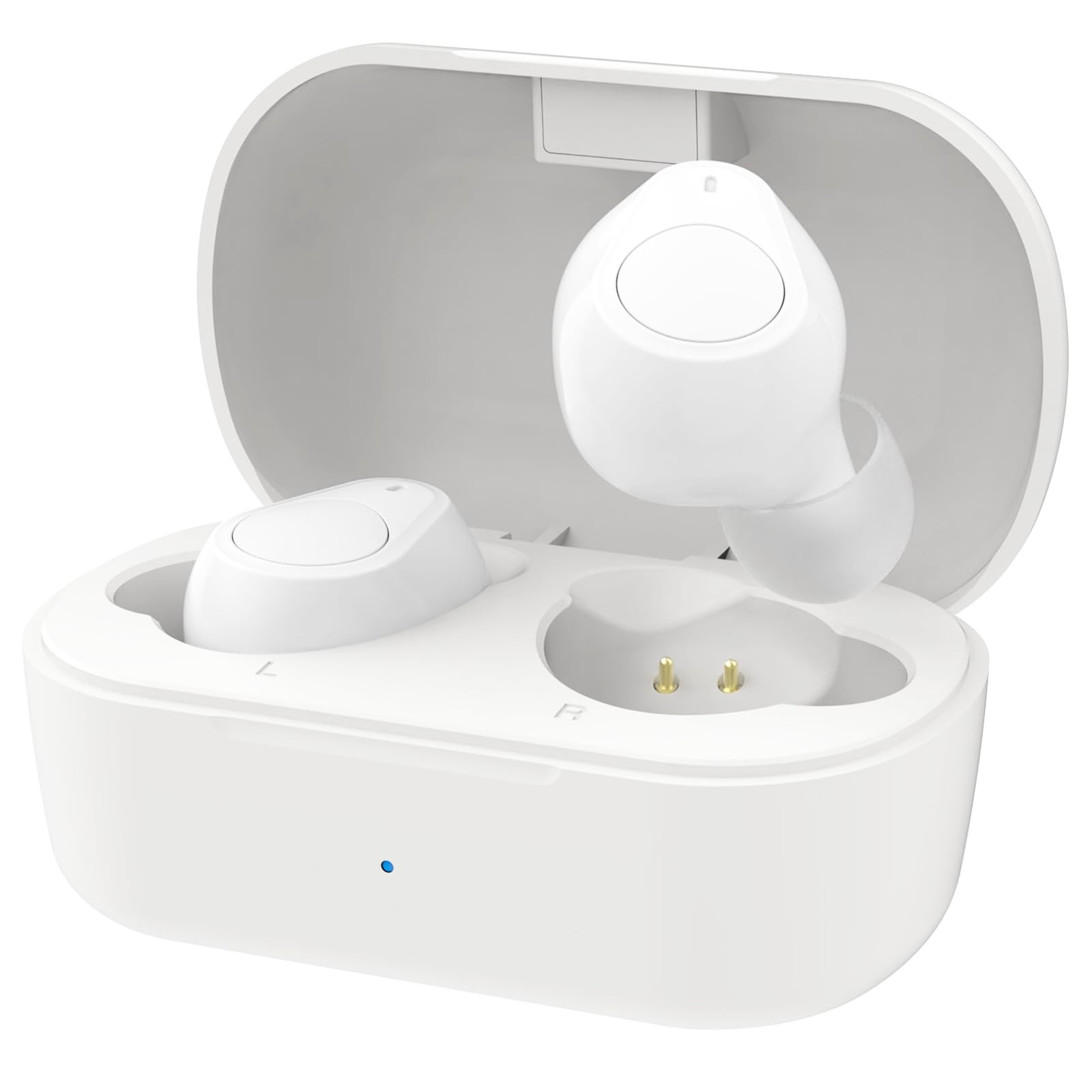 OTC Hearing Aids - Wireless, Rechargeable, Comfortable | Clear Sound in Small, Discreet Design for Seniors & Adults with Noise Cancelling, White