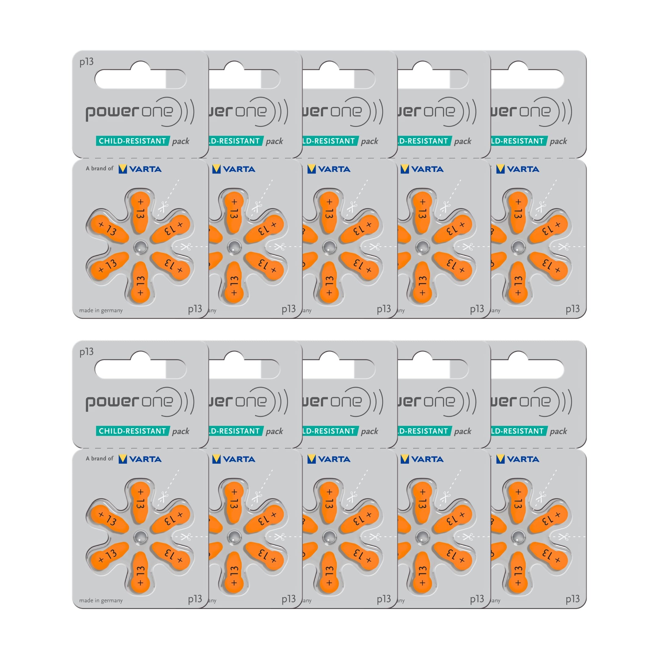 powerone Size 13 Hearing Aid Batteries Zinc Air P13 Pack of 60