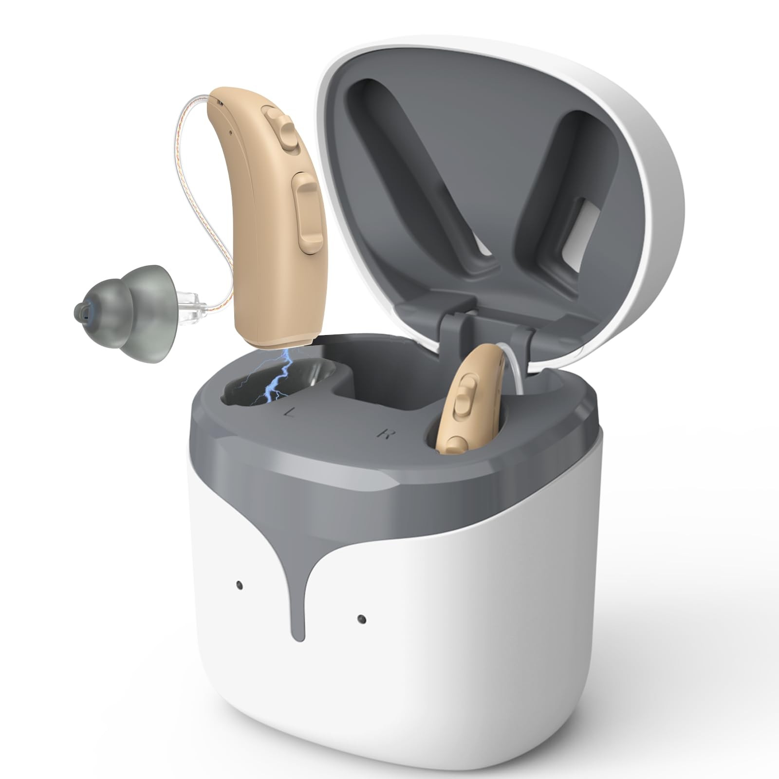 Rechargeable Hearing Aids for Seniors, Latest 16-Channel Digital RIC OTC Hearing Aid with Intelligent Noise Cancellation,17-Level Volume, Medical-Grade Materials, Nearly Invisible Design, Beige