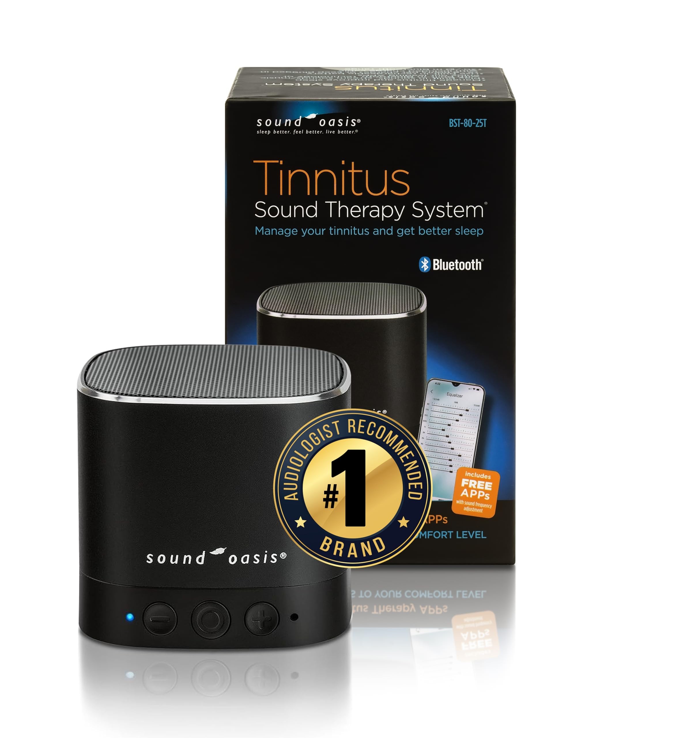 Sound Oasis® Bluetooth® Tinnitus Sound Therapy System® – 25 Built-in Tinnitus Relief & Relaxation Sounds, Extended 12-Hour Sound Tracks, Rechargeable Bluetooth Speaker for Sleep & Sound Masking